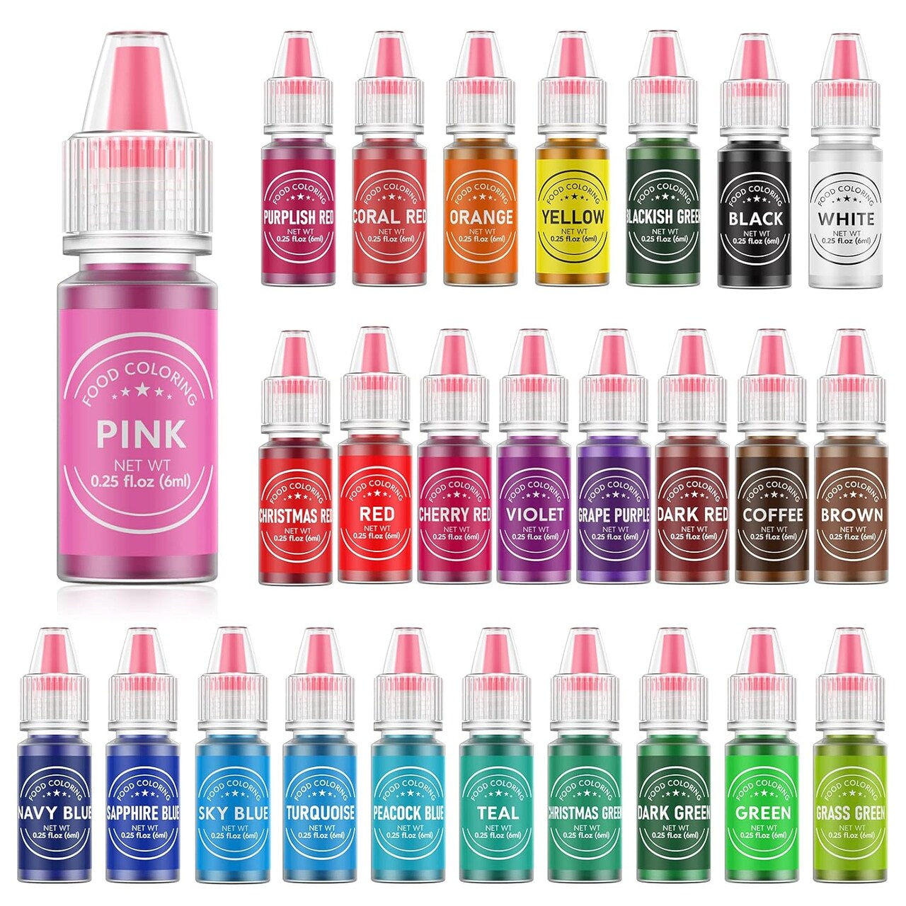 Food Coloring for Baking – 26 Vibrant Liquid Cake Colors, Food-Grade Dye Set for Icing, Fondant, Cookies, Easter Eggs, and DIY Dessert Decorating, 0.25 fl. oz (6 ml) per Bottle